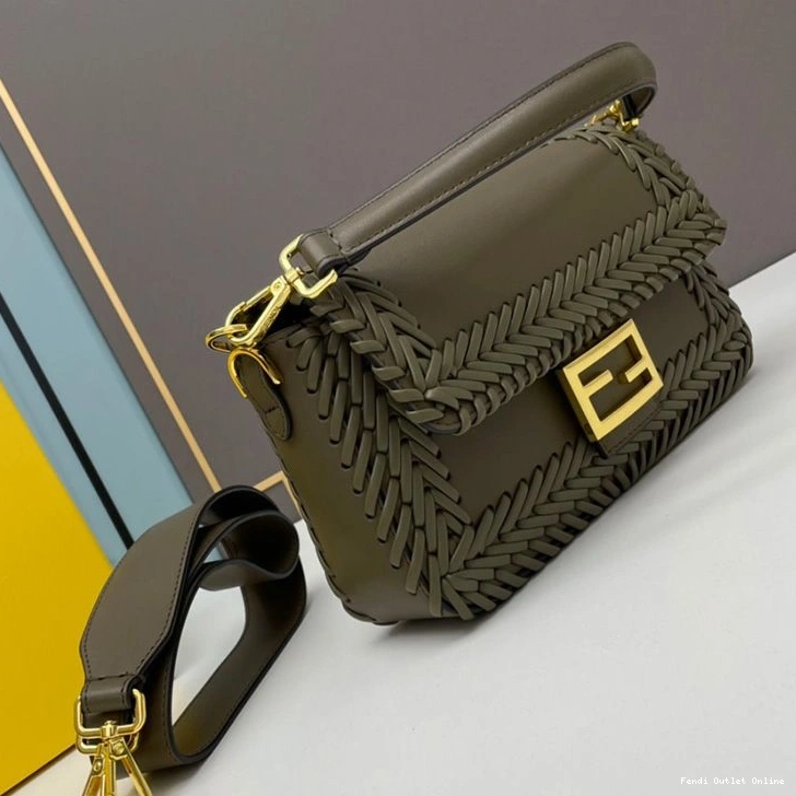 Cheap Bag Baguette Stitching Leather Fendi Medium In Green 0729